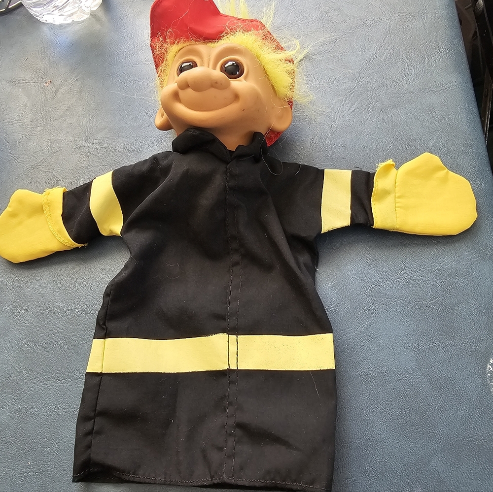Vintage Troll Fireman Hand Puppet